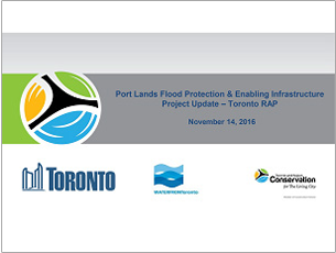 cover page of 2016 science seminar presentation on Port Lands flood protection