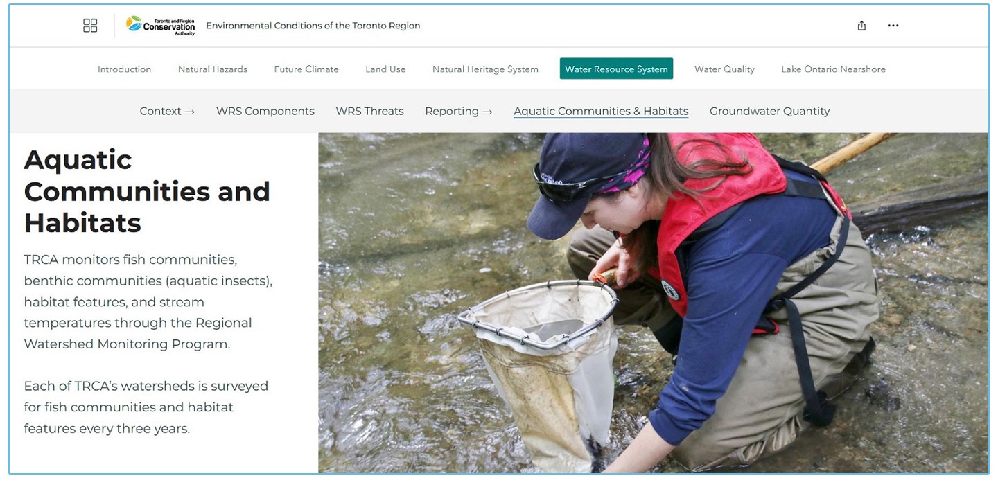 TRCA Watershed and Ecosystems Reporting Hub - Water Resource System - Aquatic Communities and Habitats